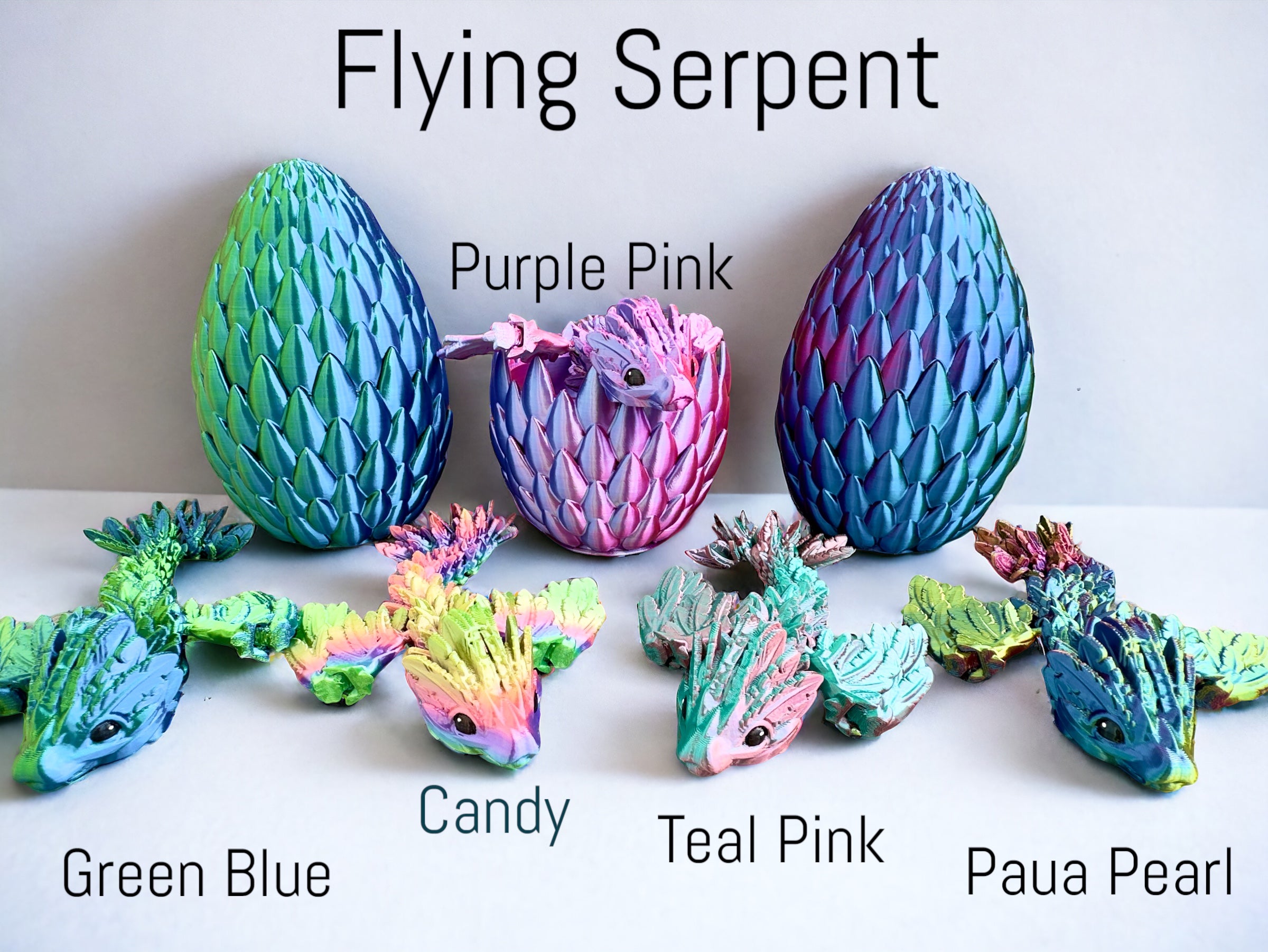 3D Printed Articulated Flying Dragon and Egg Fidget Toy, Dragon Figurine Toys