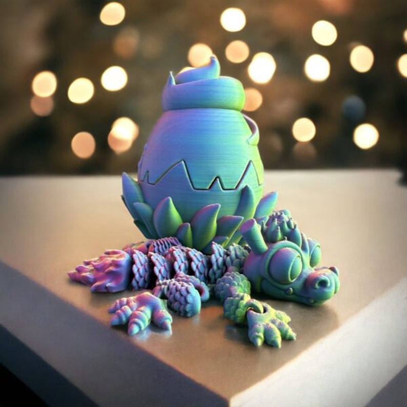 3D Printed Chinese Dragon, Flexi Baby Dragon and Egg, Chinese Dragon in Egg, Flexible Dragon Figurine, Baby Dragon Decor