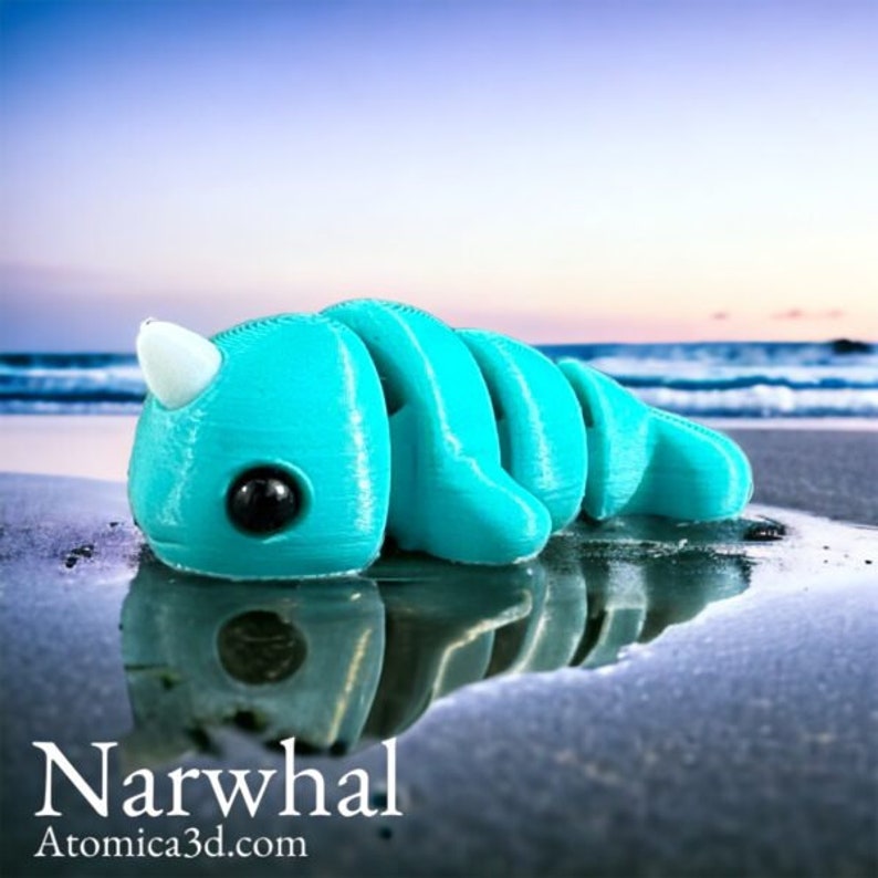 3D Narwhal Articulated Toy, Articulated Baby Narwhal | Zou Animal | 3D Printed, 3D Printed Toys, 3D Model Desk Toy, Aesthetic Desktop Toy