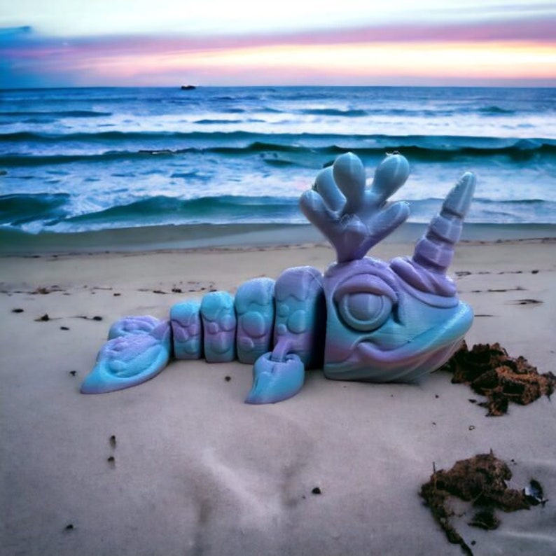 Ocean Whale Ornament, Flexi Baby Narwhal | 3D Printed, Baby Narwhal, Under the Sea 3d Printed, Mini Narwhal Figure
