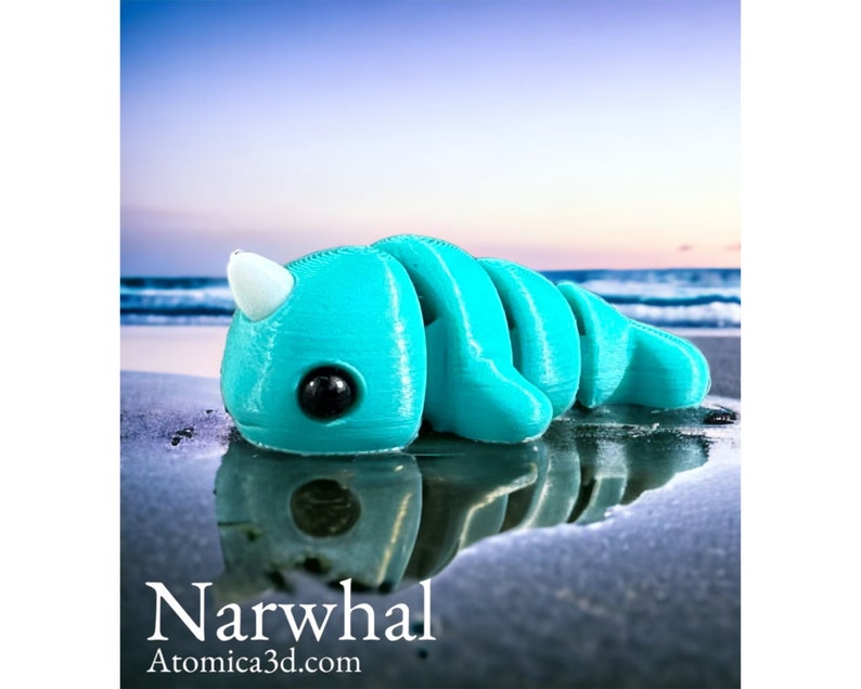 3D Narwhal Articulated Toy, Articulated Baby Narwhal | Zou Animal | 3D Printed, 3D Printed Toys, 3D Model Desk Toy, Aesthetic Desktop Toy
