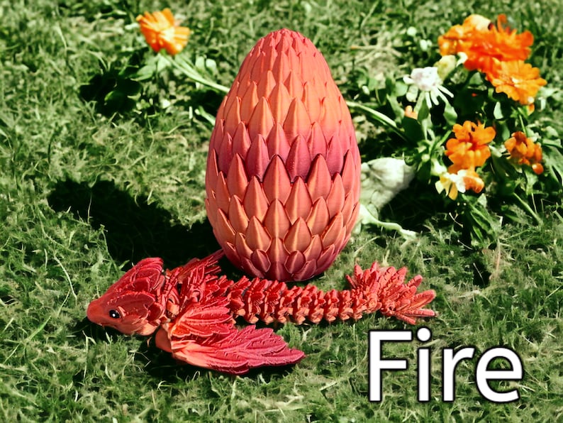 3D Printed Articulated Flying Dragon and Egg Fidget Toy, Dragon Figurine Toys