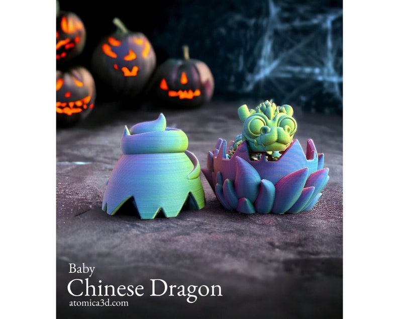 3D Printed Chinese Dragon, Flexi Baby Dragon and Egg, Chinese Dragon in Egg, Flexible Dragon Figurine, Baby Dragon Decor