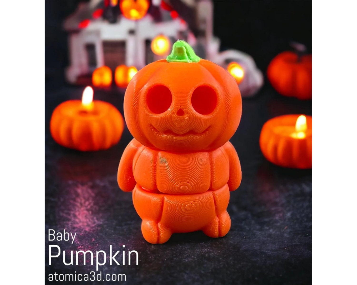 3D Printed Pumpkin Toy, Flexi Baby Pumpkin | Zou Animal | 3D Printed, Tiny Pumpkin Monster, Flexi Baby Pumpkin, Spooky Baby Pumpkin