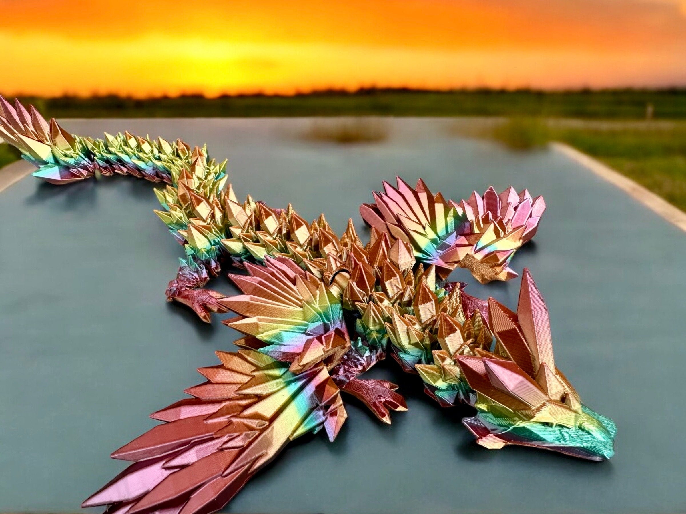 3D Printed Dragon, Rainbow Dragon | Winged Crystal Dragon | Dragon Toy | Fully Articulated | 3D Printed, 3D Crystal Dragon Defor Fidget