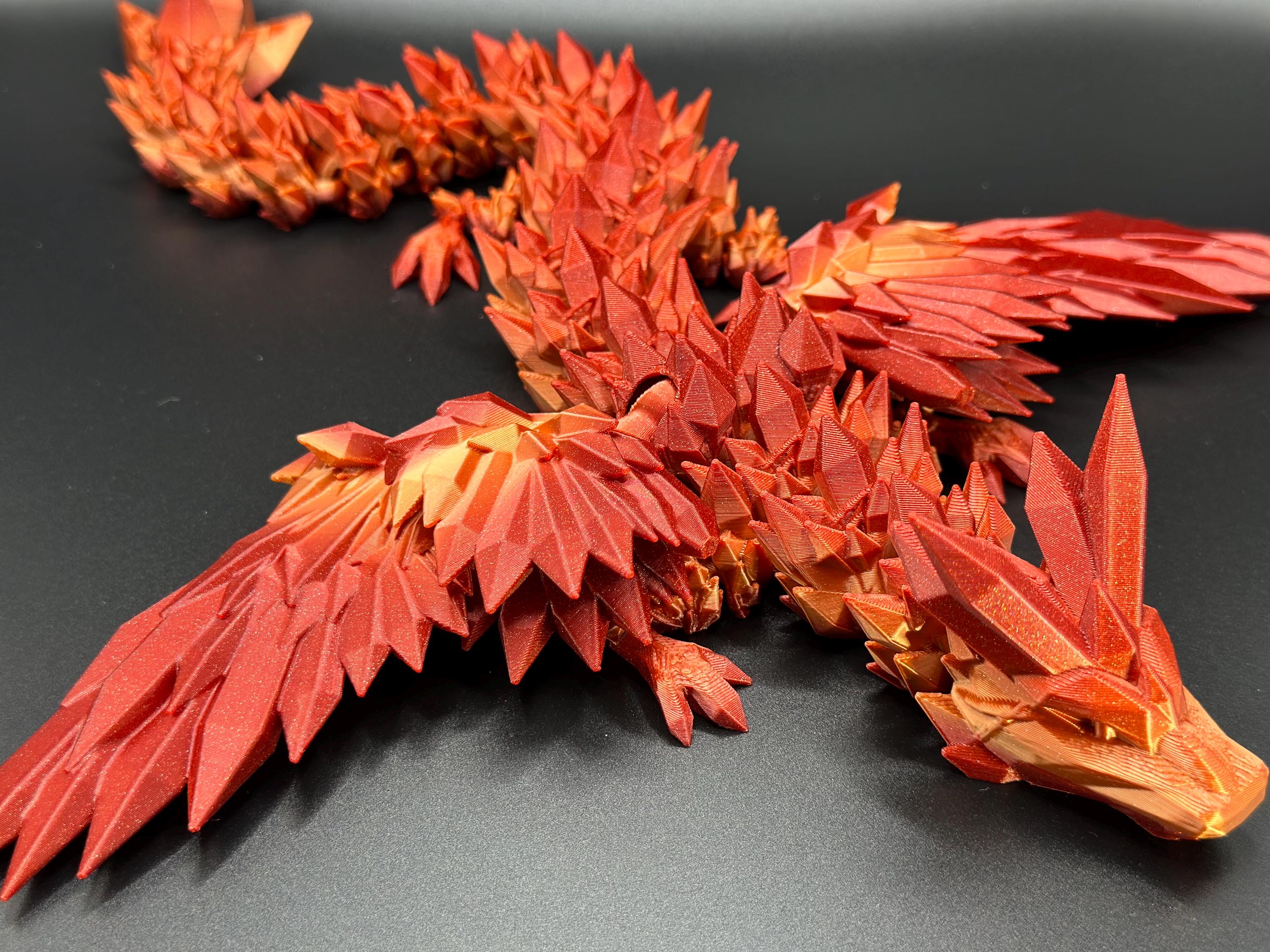 3D Printed Dragon, Crystalwing Dragon | Winged Crystal Dragon | Dragon Toy | Fully Articulated | 3D Printed, 3D Crystal Dragon Decor Fire