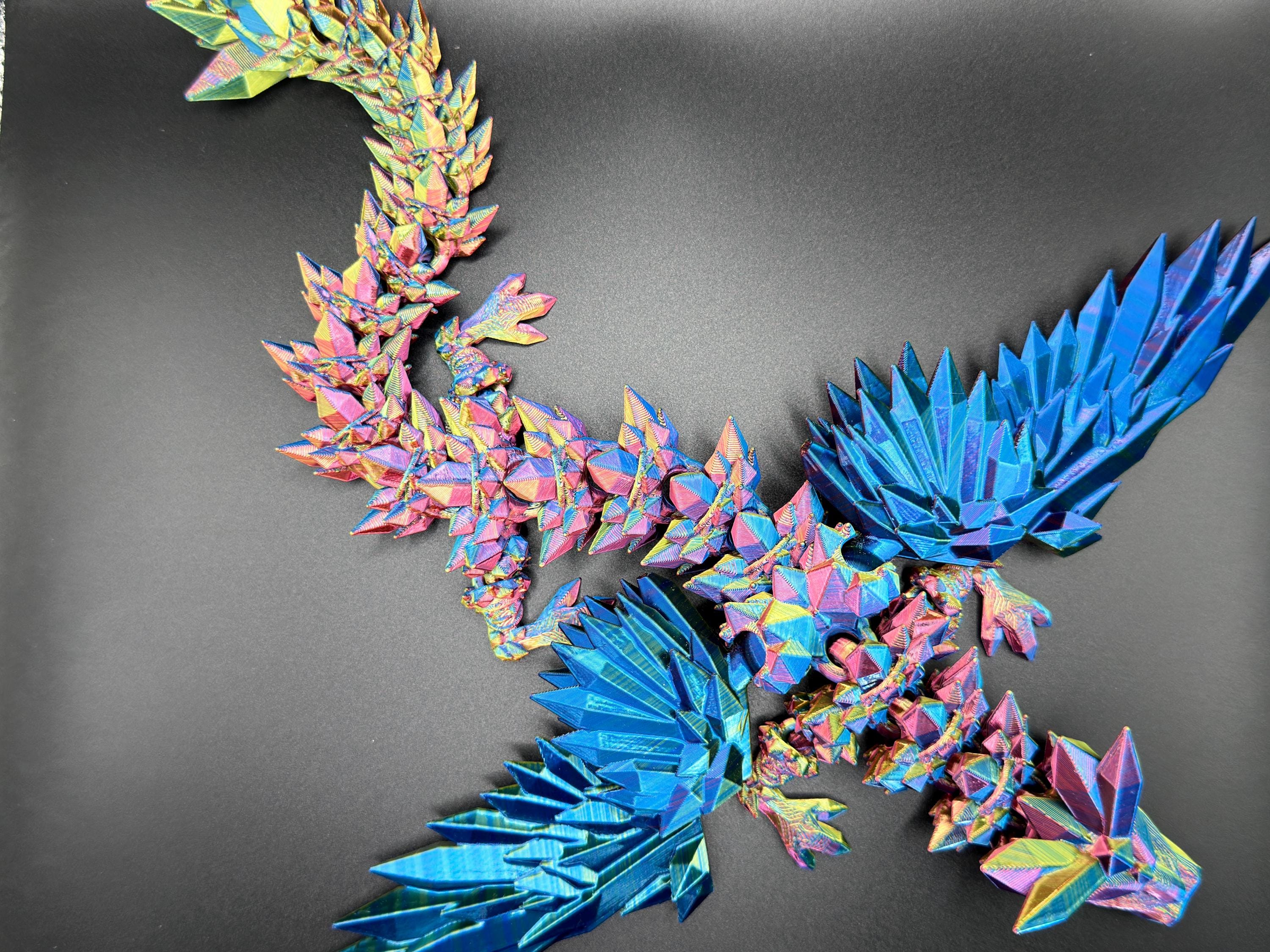 3D Printed Dragon, Crystalwing Dragon | Winged Crystal Dragon | Dragon Toy | Fully Articulated | 3D Printed, 3D Crystal Dragon Paua Pearl