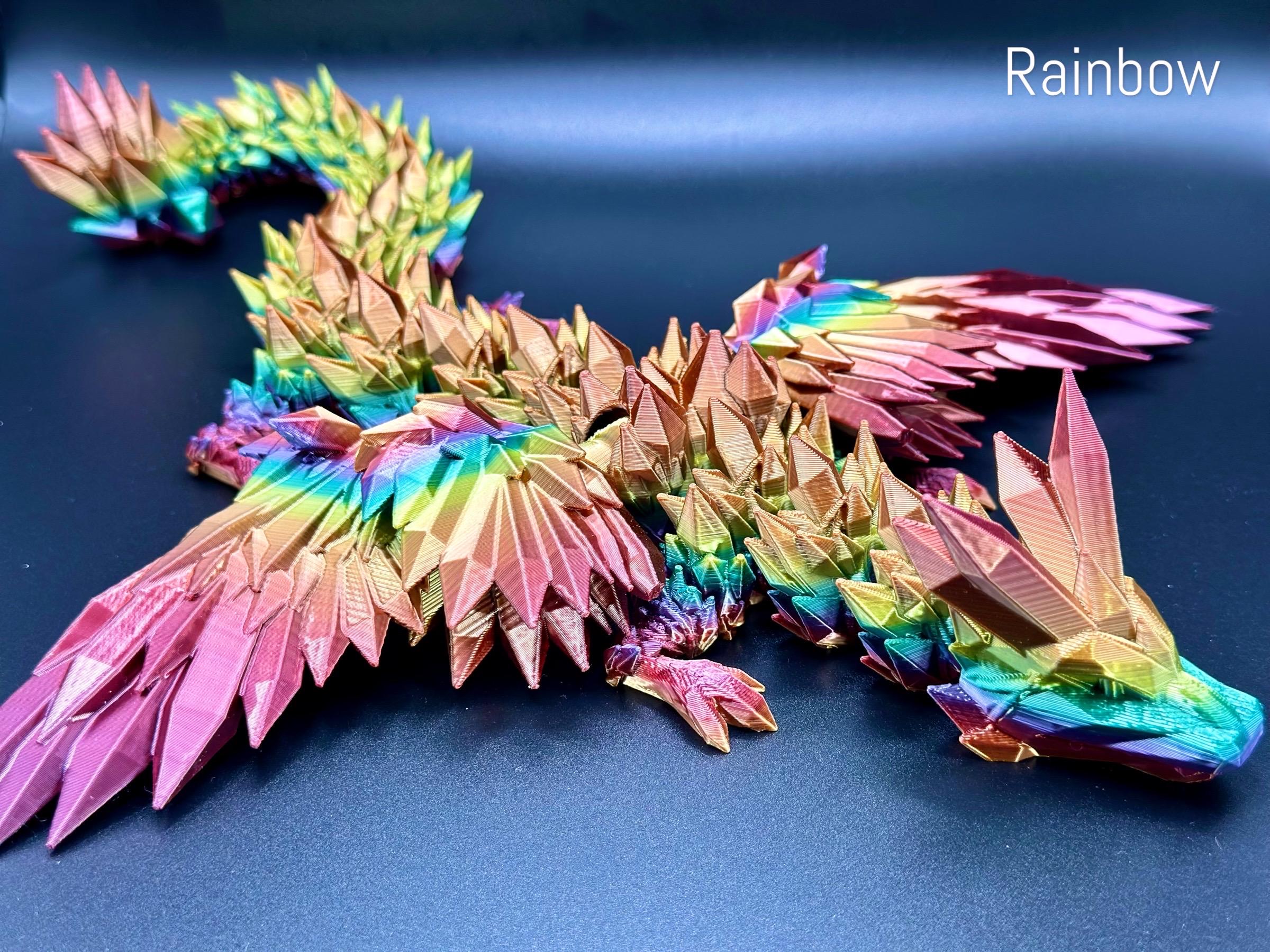 3D Printed Dragon, Crystalwing Dragon | Winged Crystal Dragon | Dragon Toy | Fully Articulated | 3D Printed,Crystal Dragon Orange-Blue-Green