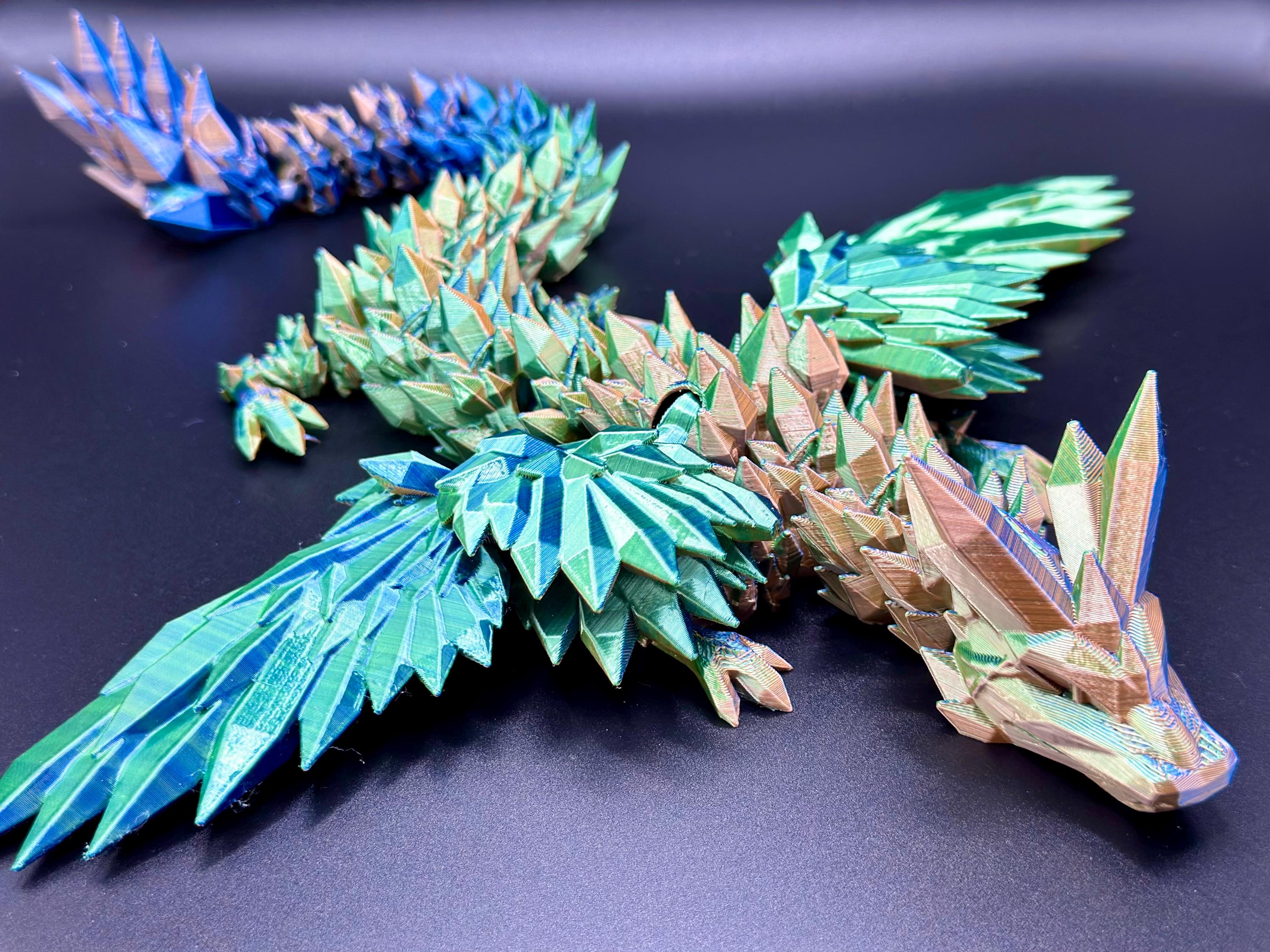 3D Printed Dragon, Crystalwing Dragon | Winged Crystal Dragon | Dragon Toy | Fully Articulated | 3D Printed,Crystal Dragon Orange-Blue-Green