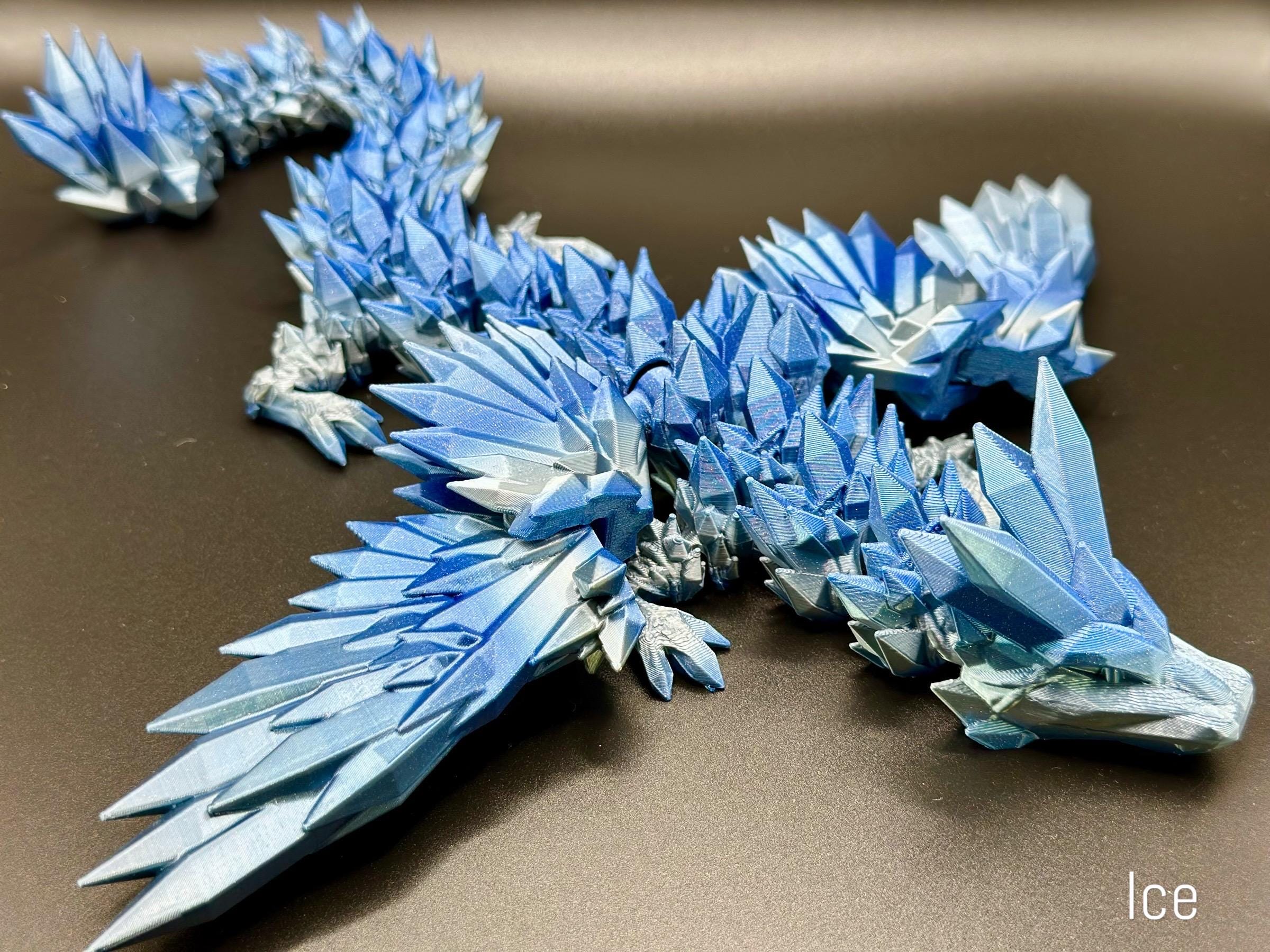 3D Printed Dragon, Crystalwing Dragon | Winged Crystal Dragon | Dragon Toy | Fully Articulated | 3D Printed, 3D Crystal Dragon Decor Ice