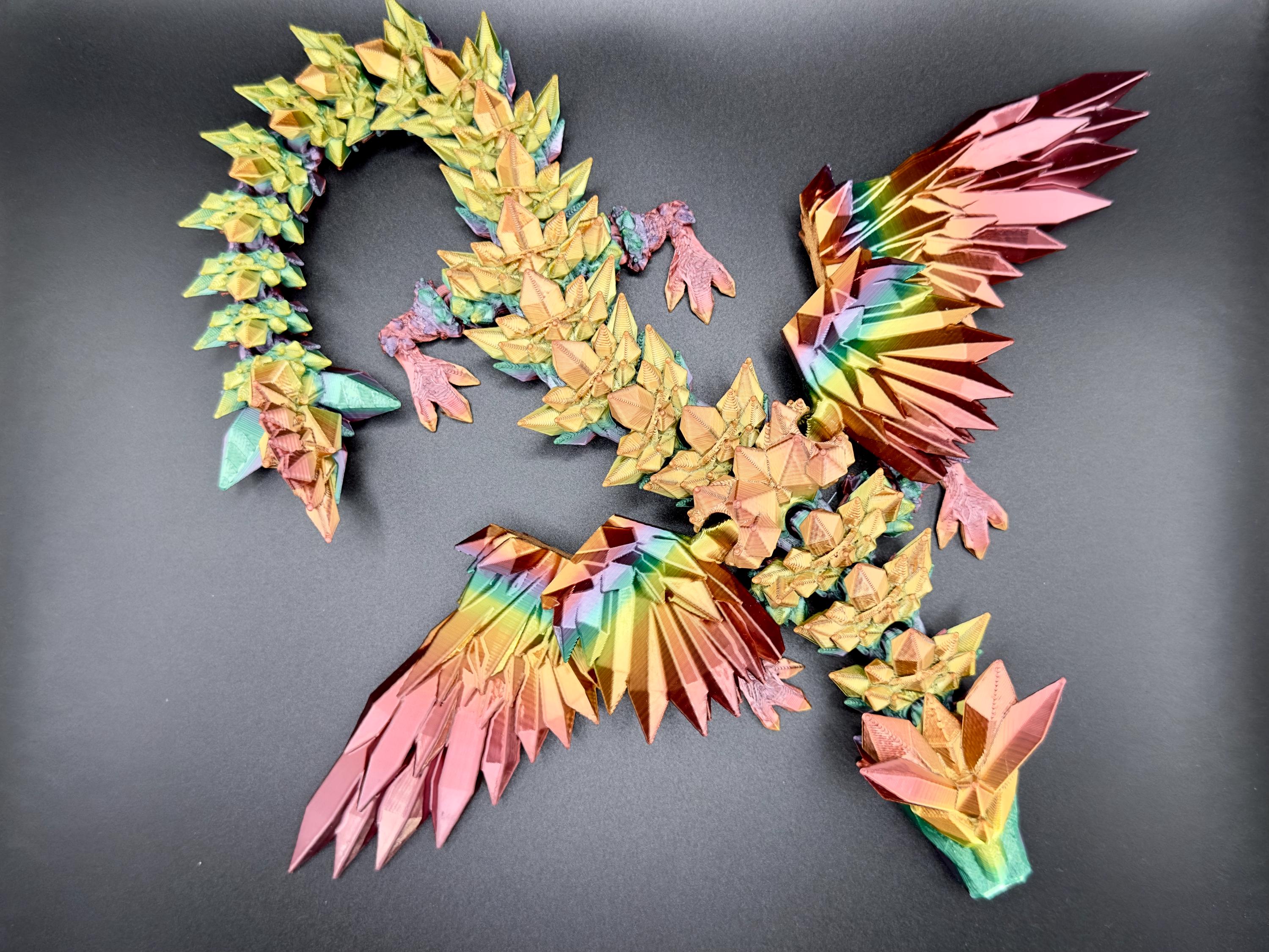 3D Printed Dragon, Rainbow Dragon | Winged Crystal Dragon | Dragon Toy | Fully Articulated | 3D Printed, 3D Crystal Dragon Defor Fidget