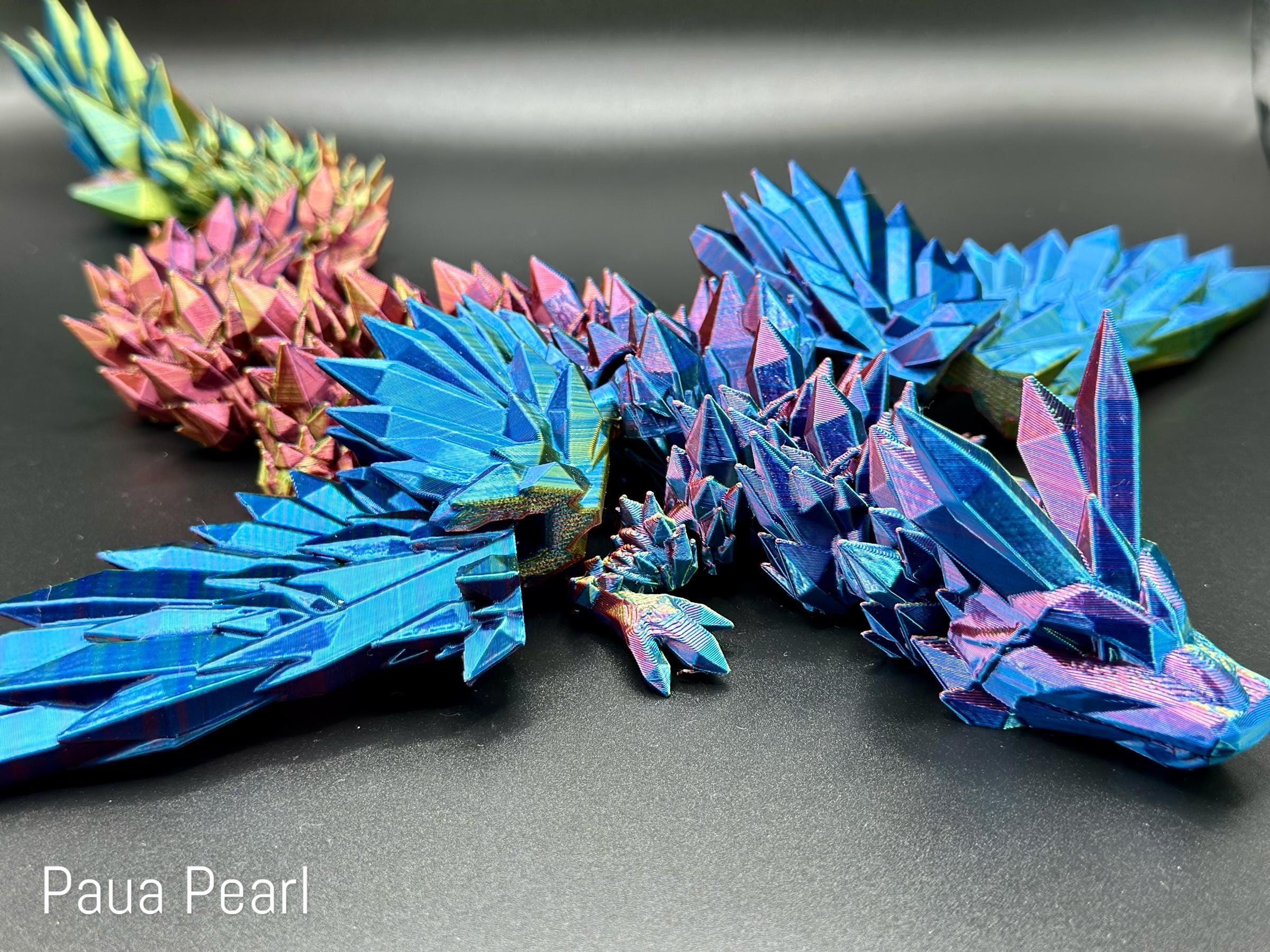 3D Printed Dragon, Crystalwing Dragon | Winged Crystal Dragon | Dragon Toy | Fully Articulated | 3D Printed, 3D Crystal Dragon Paua Pearl