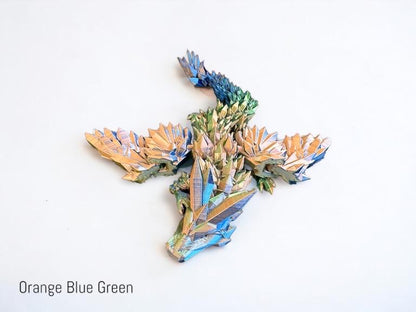 3D Printed Dragon, Crystalwing Dragon | Winged Crystal Dragon | Dragon Toy | Fully Articulated | 3D Printed,Crystal Dragon Orange-Blue-Green