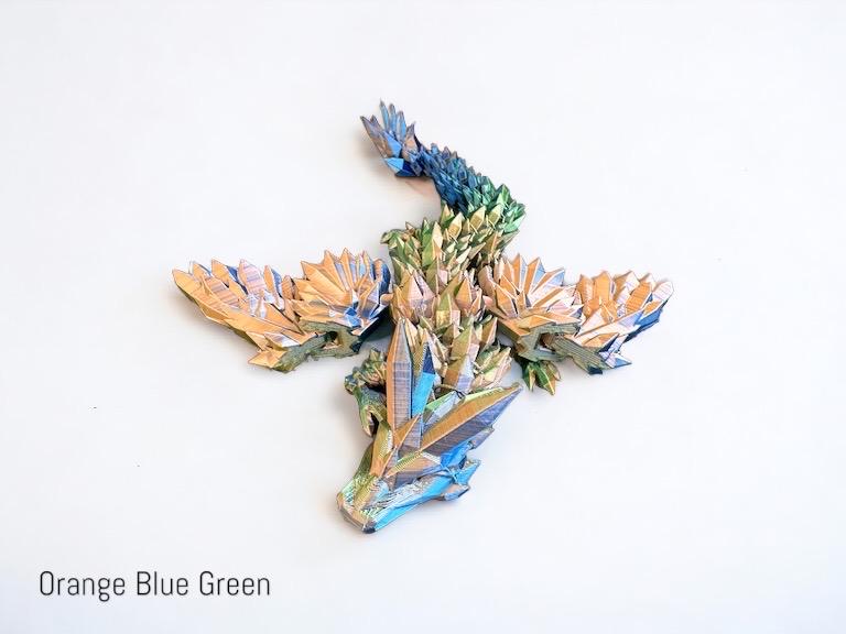 3D Printed Dragon, Crystalwing Dragon | Winged Crystal Dragon | Dragon Toy | Fully Articulated | 3D Printed,Crystal Dragon Orange-Blue-Green