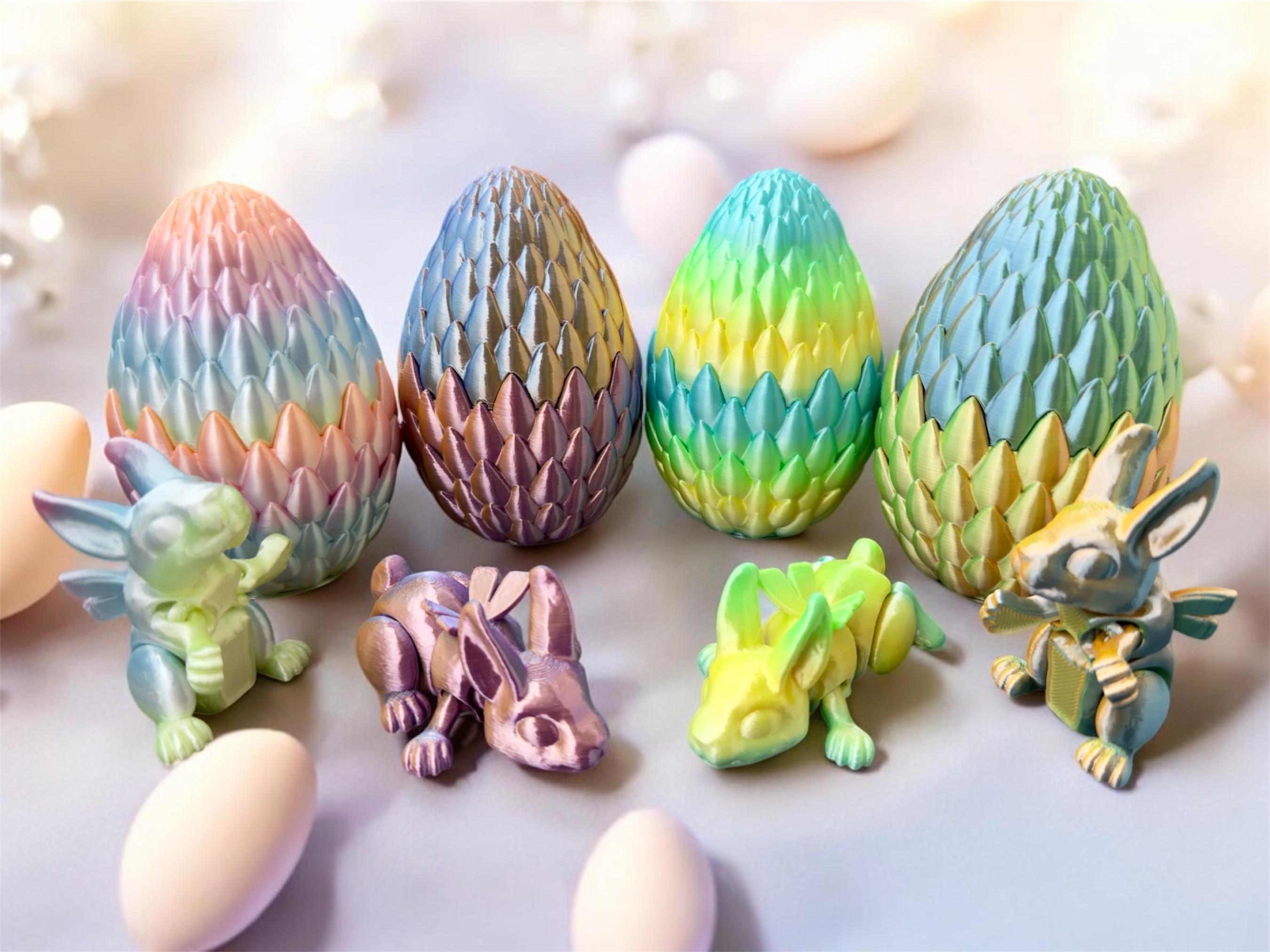 Winged Rabbit | Articulated 3D Printed Fantasy Toy | Mythical Creature with Egg | Unique Collectible Gift